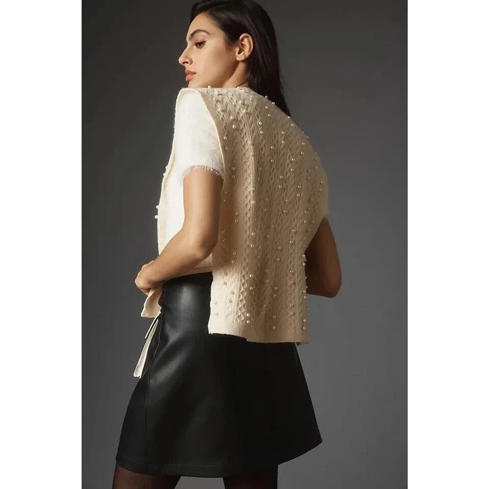 NWT Anthropologie Maeve Pearl Cable Knit Sweater Vest Shrug One Size Ivory